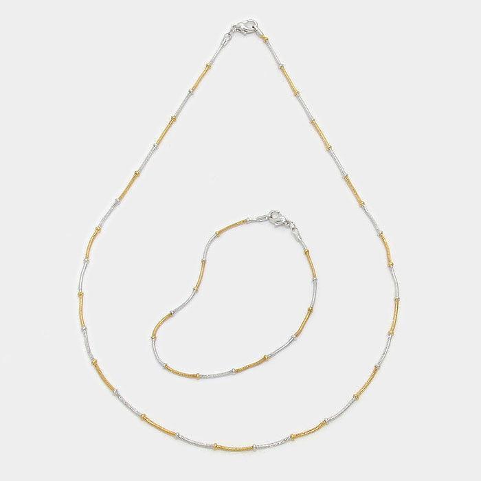 Silver Two Tone Station Metal Chain Necklace with Bracelet - Jewelry Store by Erik Rayo
