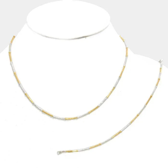 Silver Two Tone Station Metal Chain Necklace with Bracelet - Jewelry Store by Erik Rayo