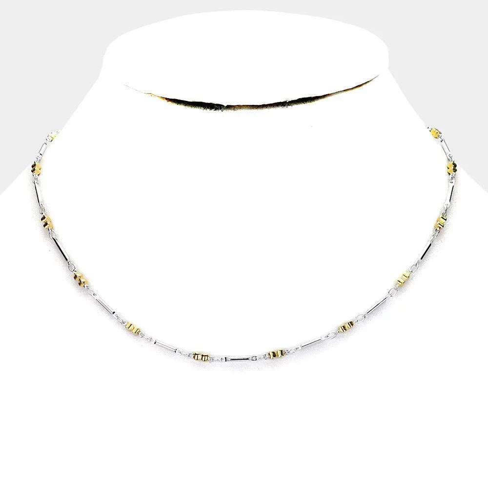 Gold 2Pcs Two Tone Station Metal Link Bracelet & Necklace Set - Jewelry Store by Erik Rayo