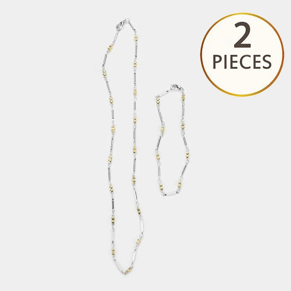 Gold 2Pcs Two Tone Station Metal Link Bracelet & Necklace Set - Jewelry Store by Erik Rayo