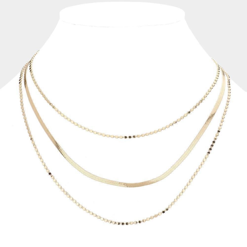 Gold Metal Chain Triple Layered Bib Necklace - Jewelry Store by Erik Rayo