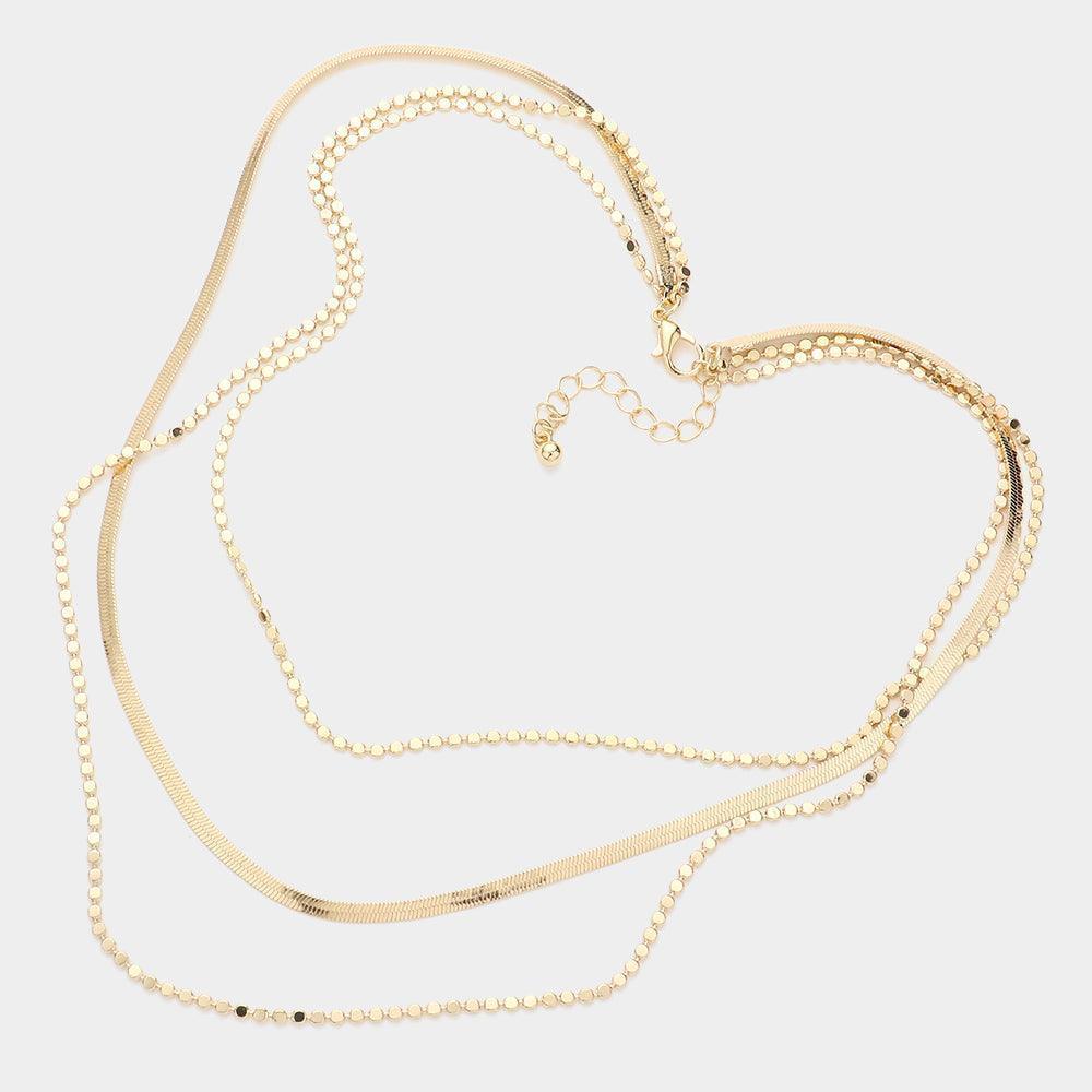 Gold Metal Chain Triple Layered Bib Necklace - Jewelry Store by Erik Rayo