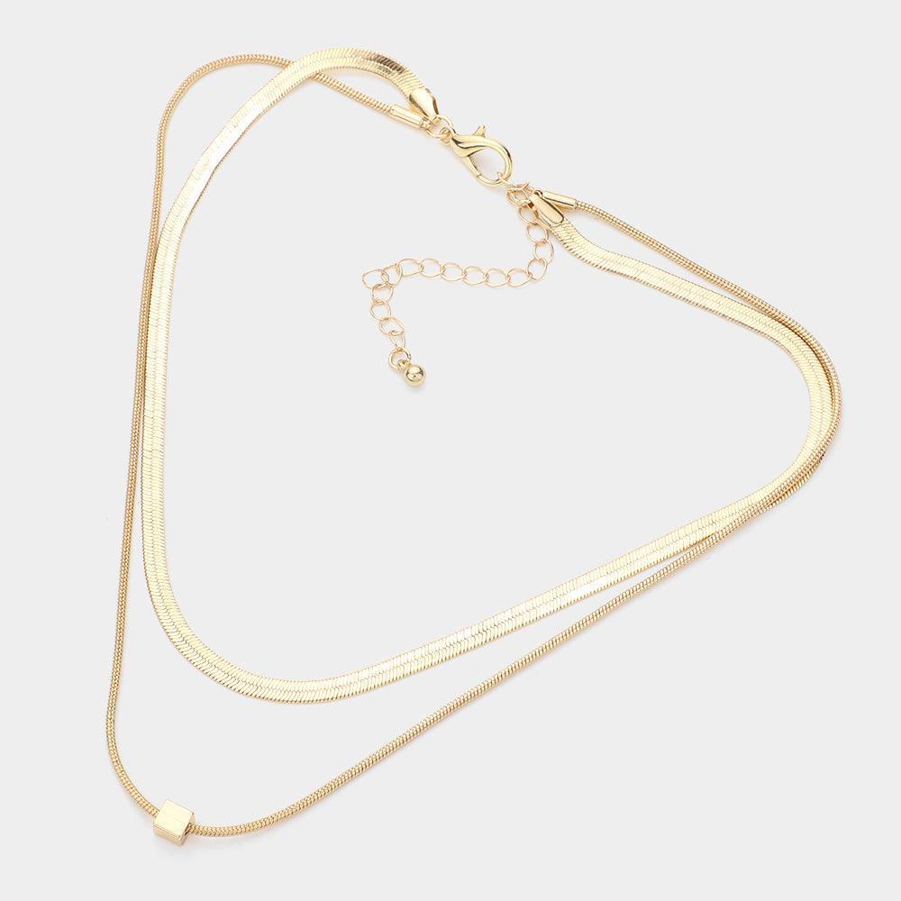 Gold Metal Square Pointed Double Layered Necklace - Jewelry Store by Erik Rayo