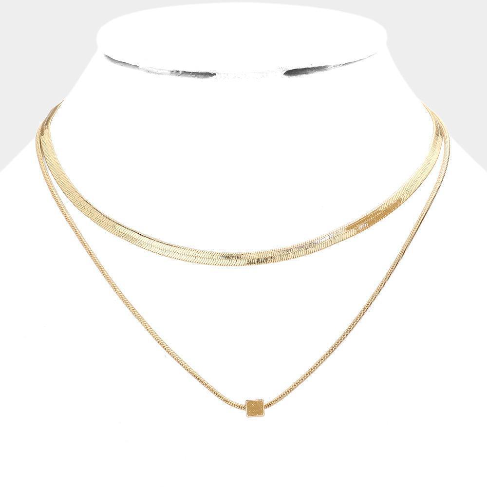Gold Metal Square Pointed Double Layered Necklace - Jewelry Store by Erik Rayo