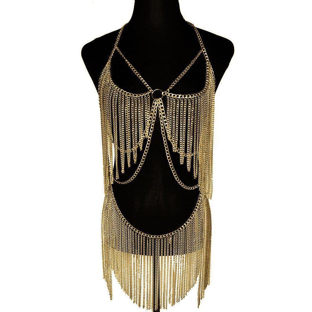 Gold Metal Chain Fringe Body Chain Necklace - Jewelry Store by Erik Rayo