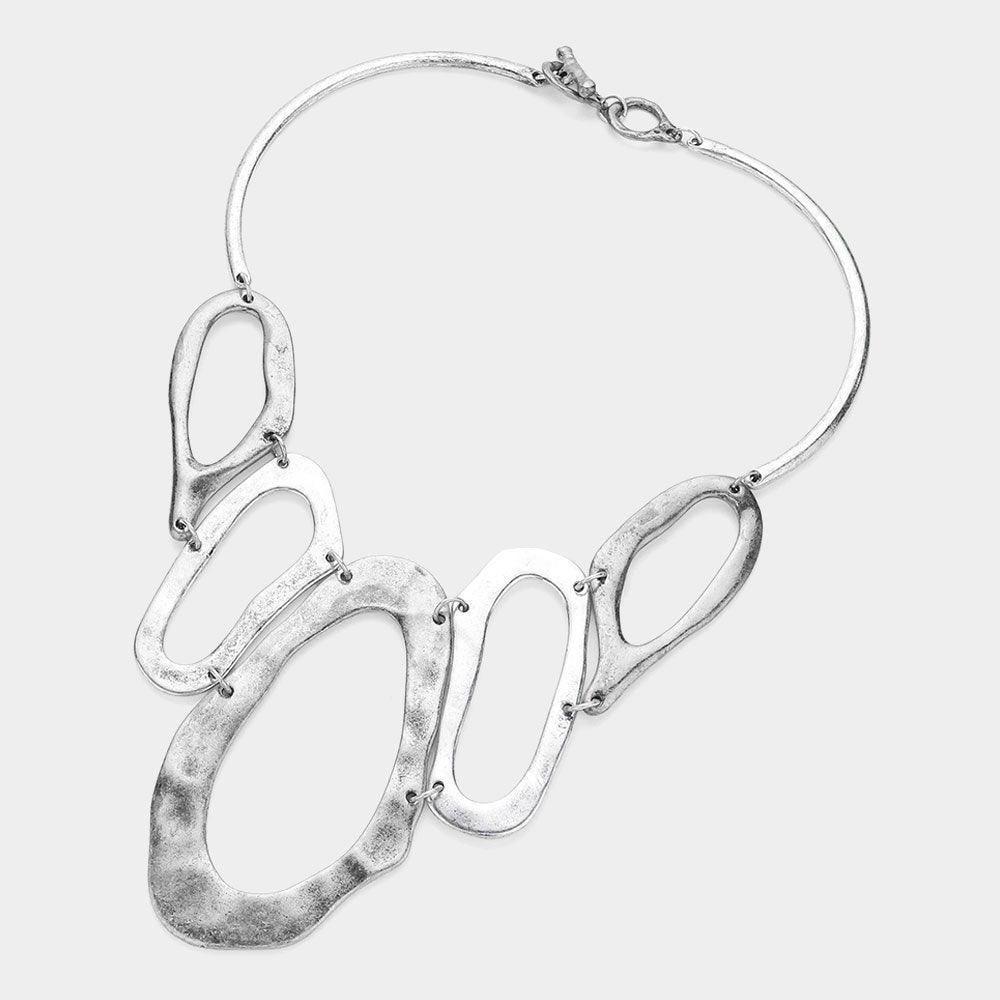 Silver Abstract Hammered Metal Collar Necklace - Jewelry Store by Erik Rayo