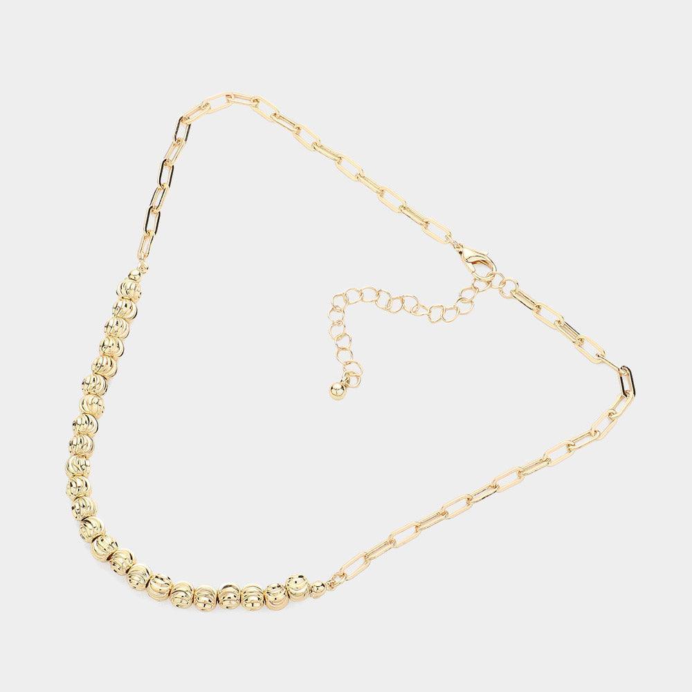 Gold Textured Metal Ball Pointed Necklace - Jewelry Store by Erik Rayo