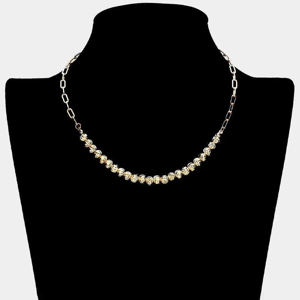Gold Textured Metal Ball Pointed Necklace - Jewelry Store by Erik Rayo