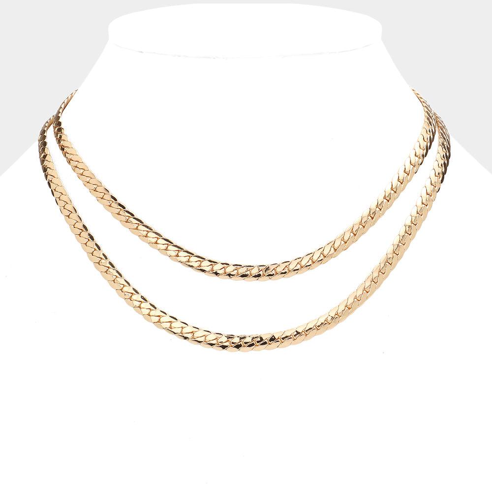 Gold Gold Dipped Metal Chain Double Layered Necklace