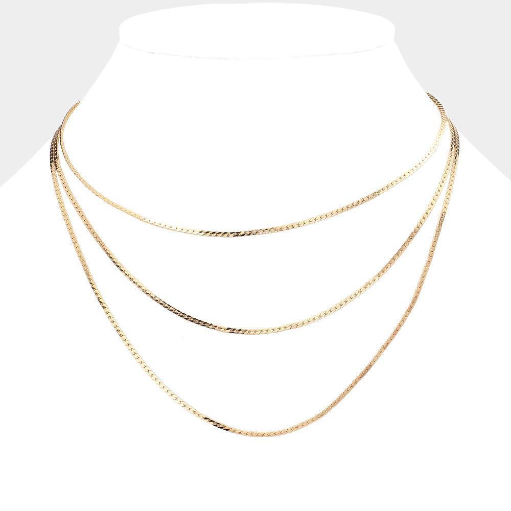 Gold Gold Dipped Metal Chain Triple Layered Bib Necklace - Jewelry Store by Erik Rayo