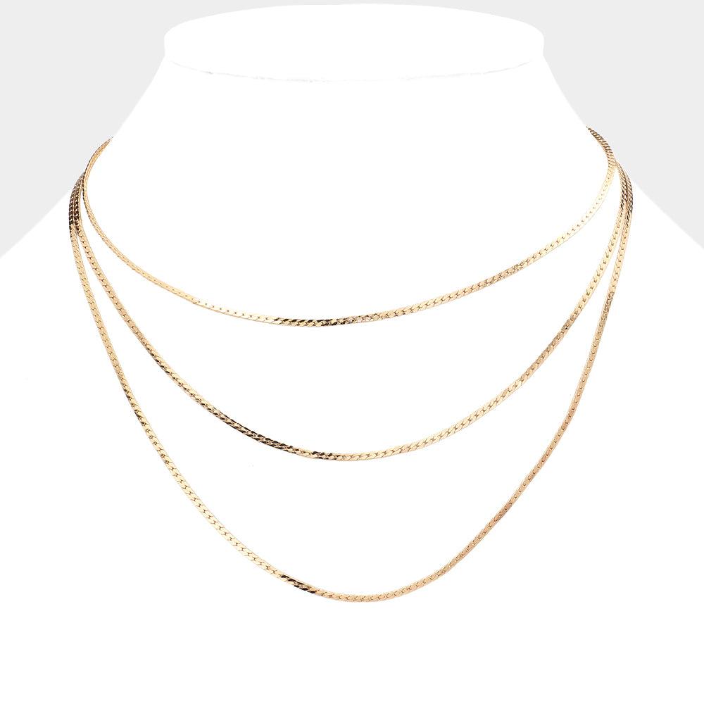 Gold Gold Dipped Metal Chain Triple Layered Bib Necklace