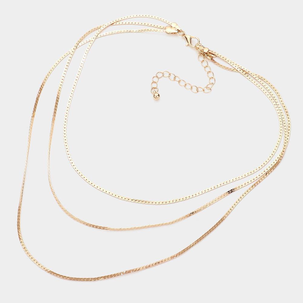 Gold Gold Dipped Metal Chain Triple Layered Bib Necklace - Jewelry Store by Erik Rayo