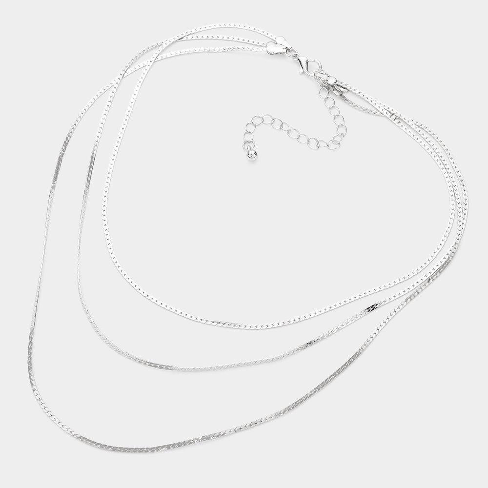 Gold White Gold Dipped Metal Chain Triple Layered Bib Necklace - Jewelry Store by Erik Rayo