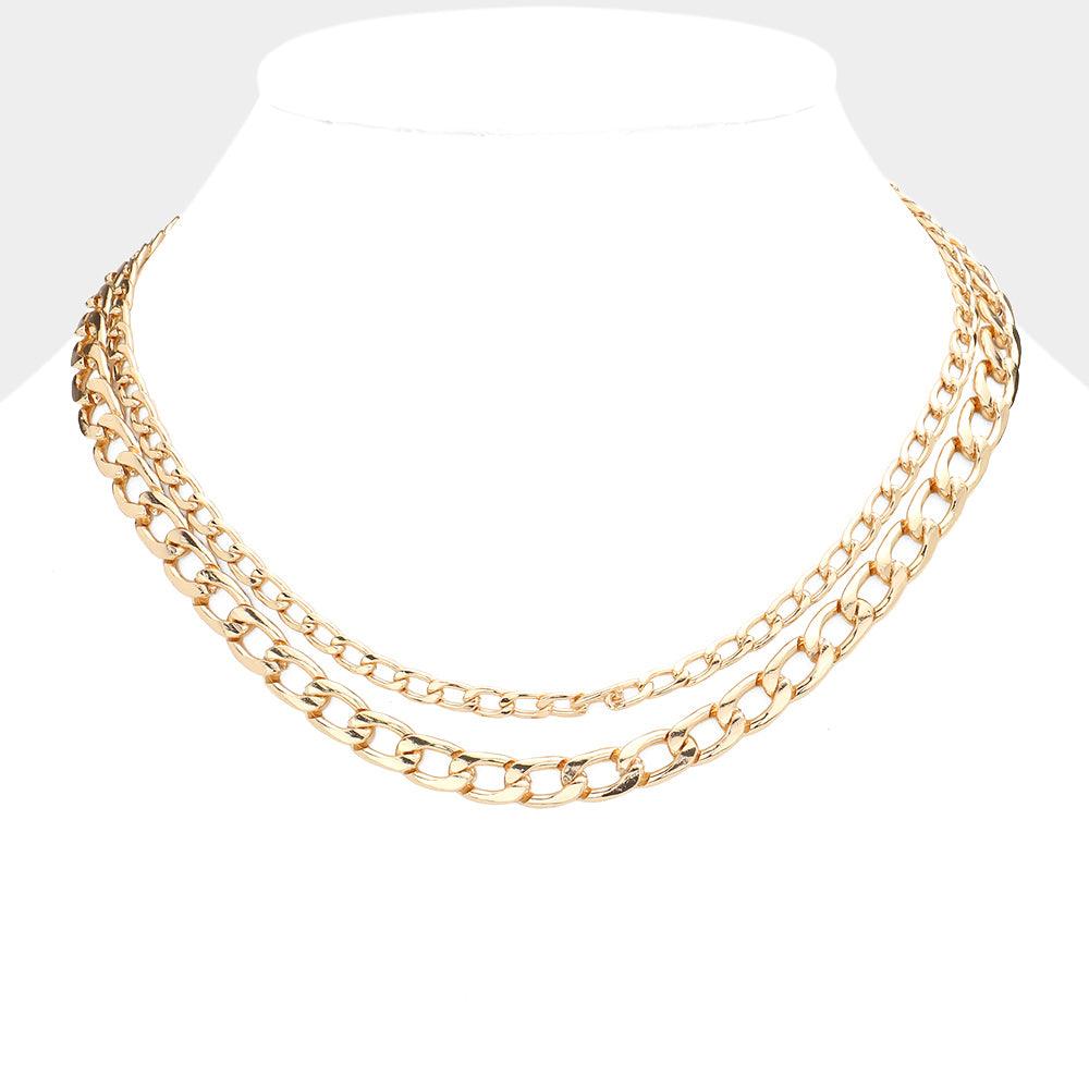 Gold Gold Dipped Metal Chain Double Layered Necklace