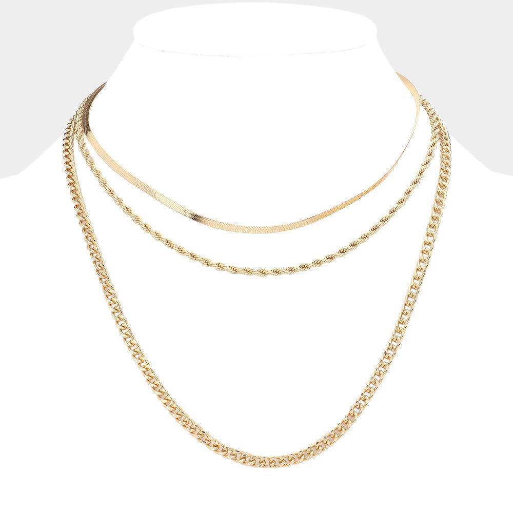 Gold Gold Dipped Metal Chain Triple Layered Bib Necklace - Jewelry Store by Erik Rayo