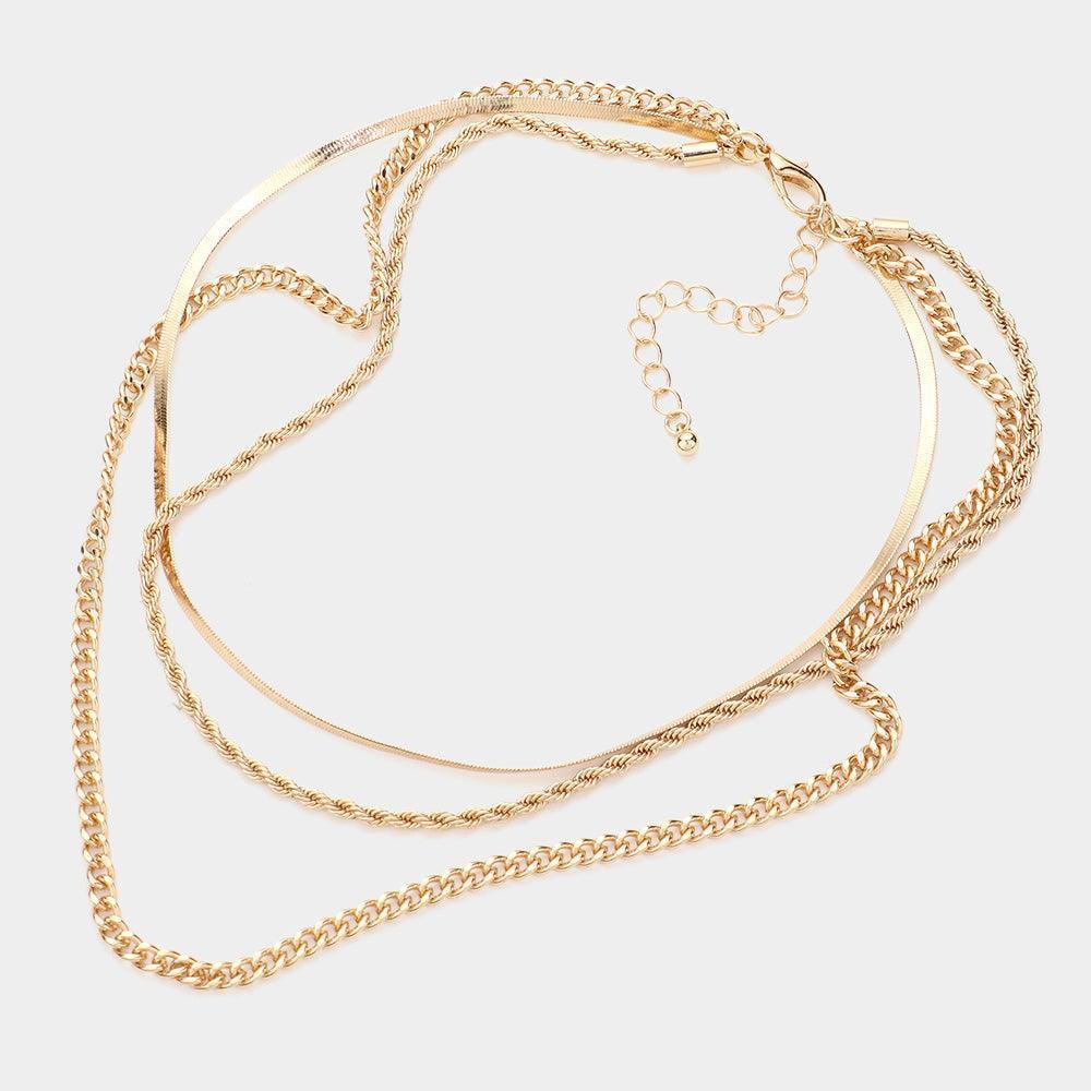 Gold Gold Dipped Metal Chain Triple Layered Bib Necklace - Jewelry Store by Erik Rayo