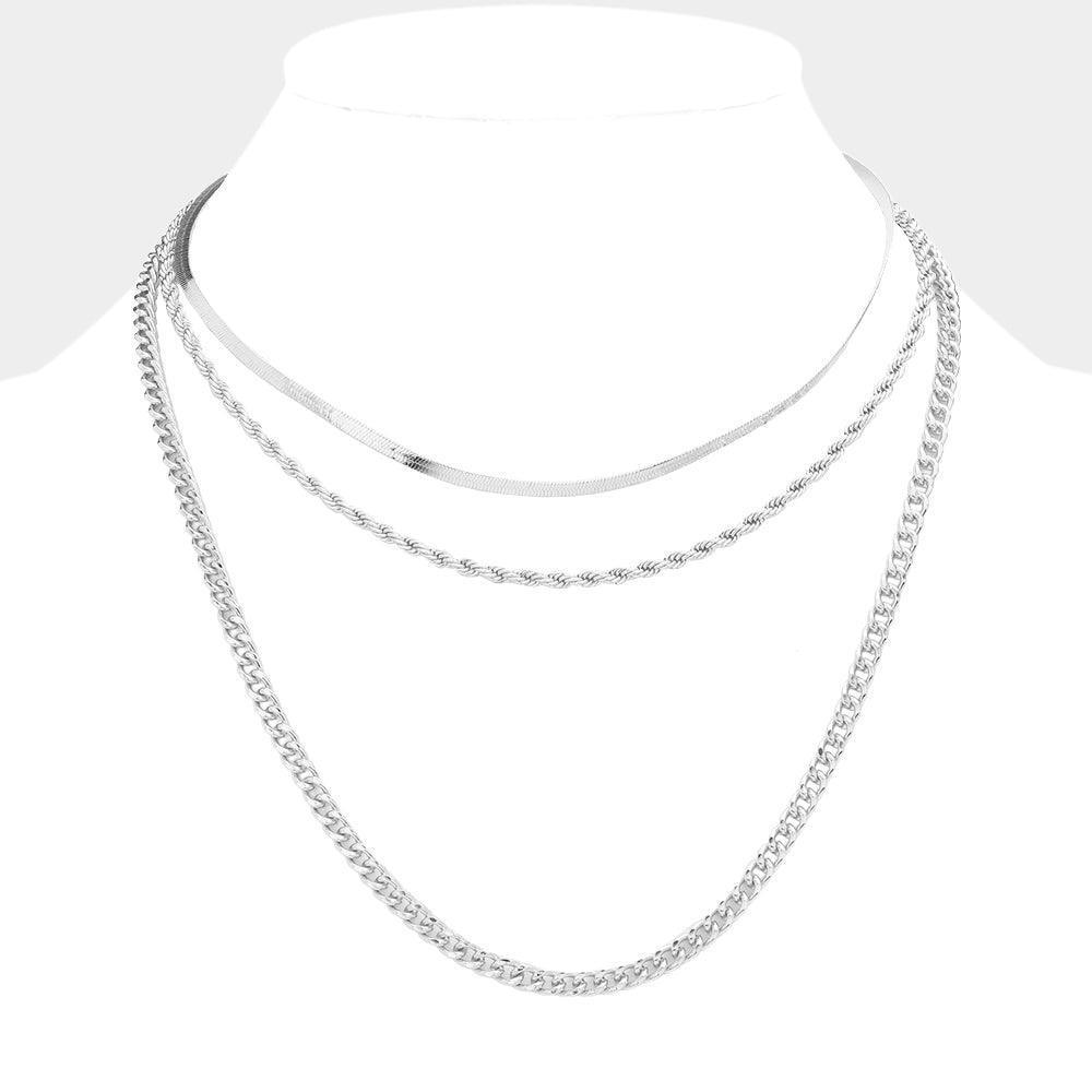 Gold White Gold Dipped Metal Chain Triple Layered Bib Necklace - Jewelry Store by Erik Rayo