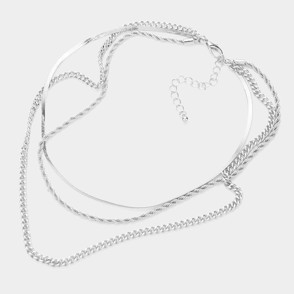 Gold White Gold Dipped Metal Chain Triple Layered Bib Necklace - Jewelry Store by Erik Rayo