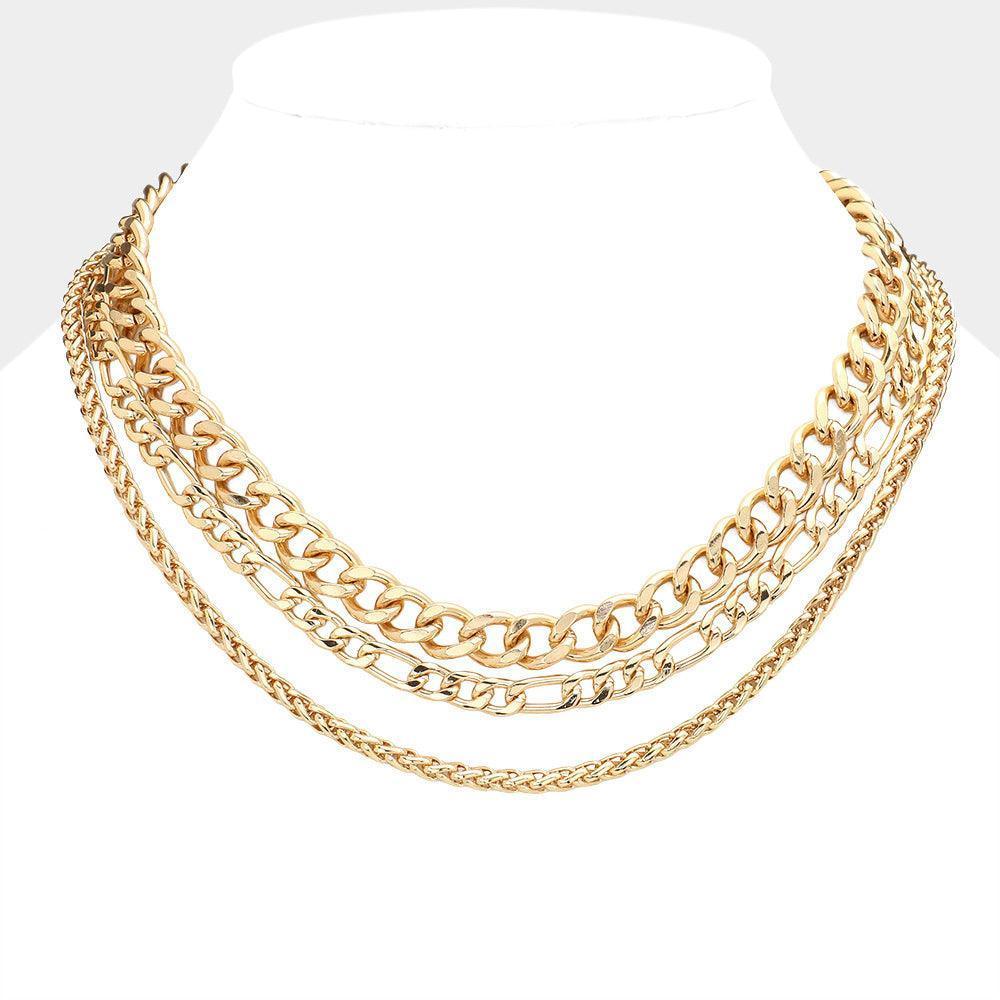 Gold Gold Dipped Metal Chain Triple Layered Necklace - Jewelry Store by Erik Rayo