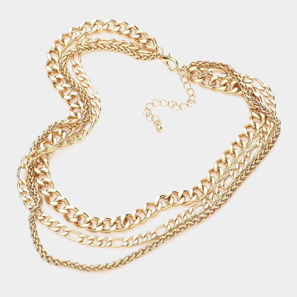 Gold Gold Dipped Metal Chain Triple Layered Necklace - Jewelry Store by Erik Rayo