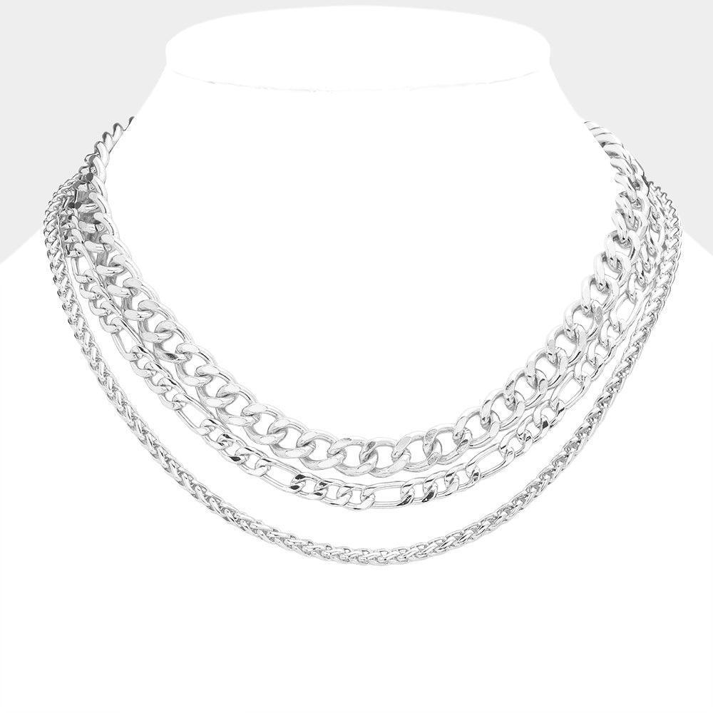 Gold White Gold Dipped Metal Chain Triple Layered Necklace - Jewelry Store by Erik Rayo