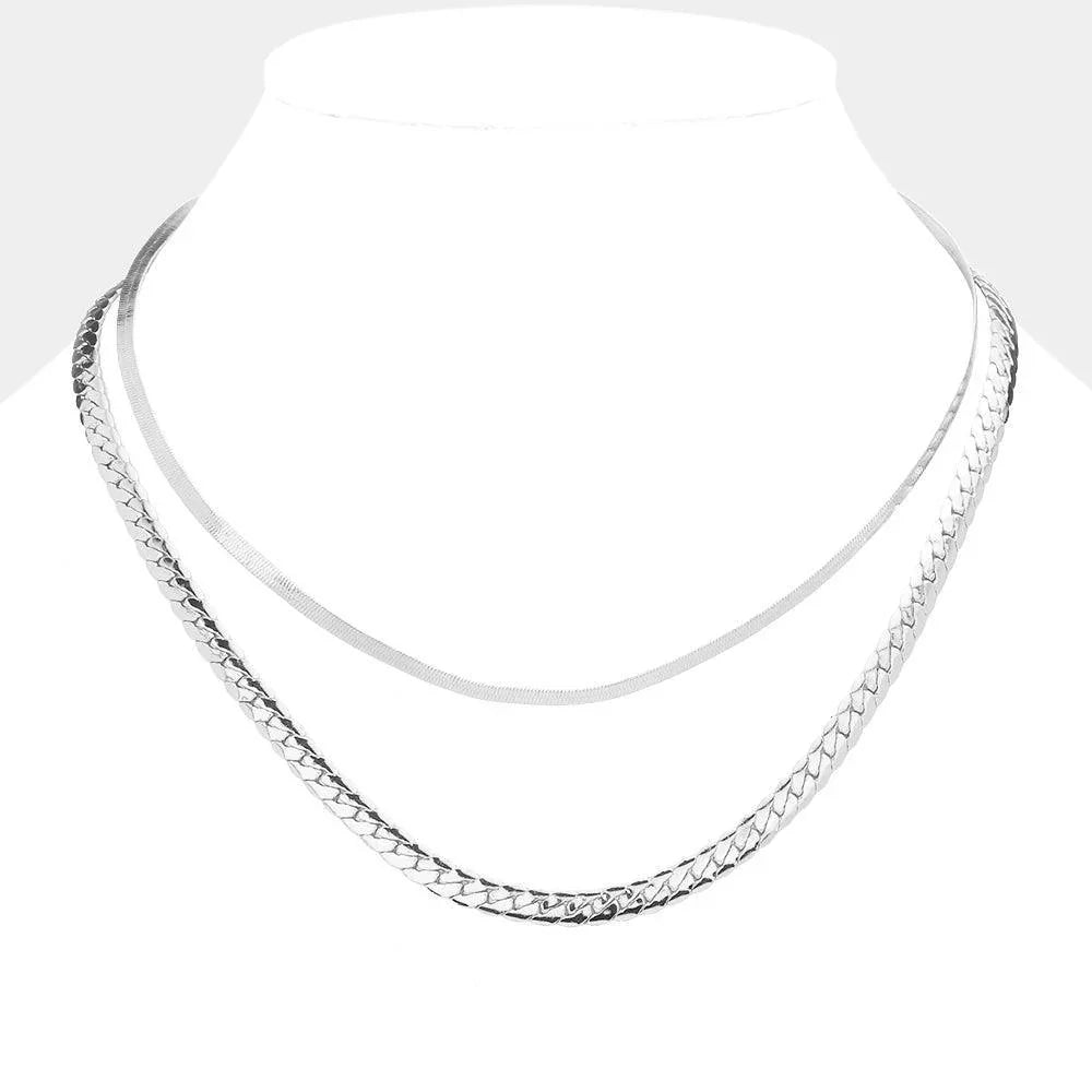 Gold White Gold Dipped Metal Chain Double Layered Necklace - Jewelry Store by Erik Rayo