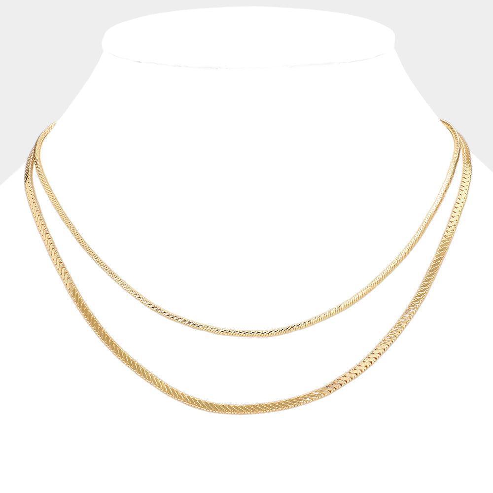 Gold Brass Metal Double Layered Chevron Chain Necklace - Jewelry Store by Erik Rayo