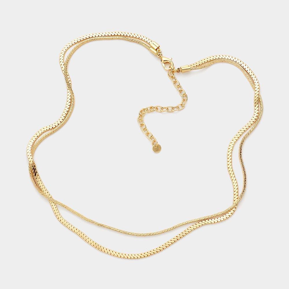 Gold Brass Metal Double Layered Chevron Chain Necklace - Jewelry Store by Erik Rayo