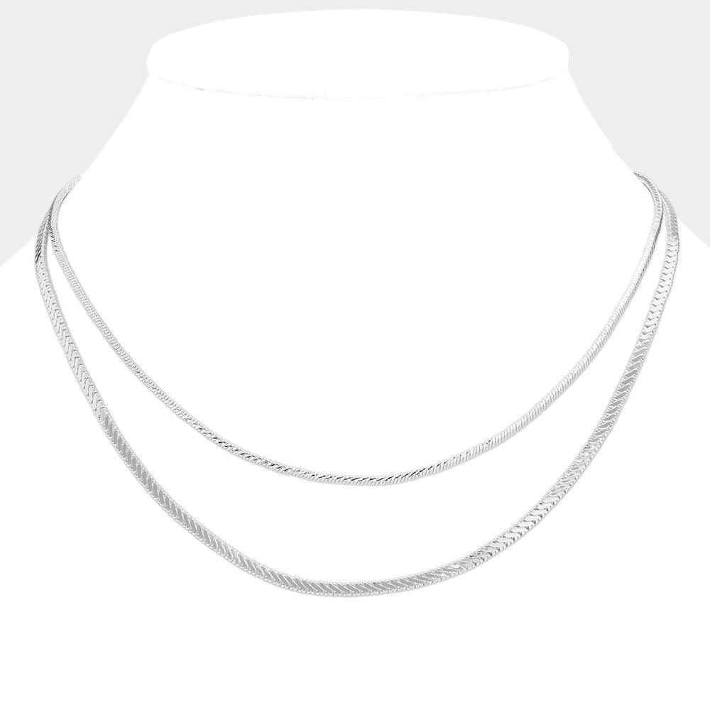 Brass Metal Double Layered Chevron Chain Necklace - Jewelry Store by Erik Rayo