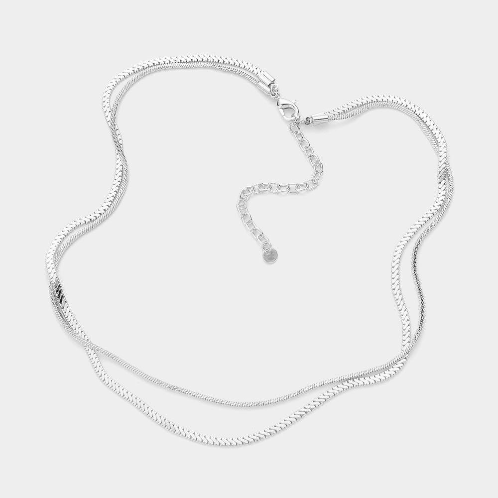 Brass Metal Double Layered Chevron Chain Necklace - Jewelry Store by Erik Rayo