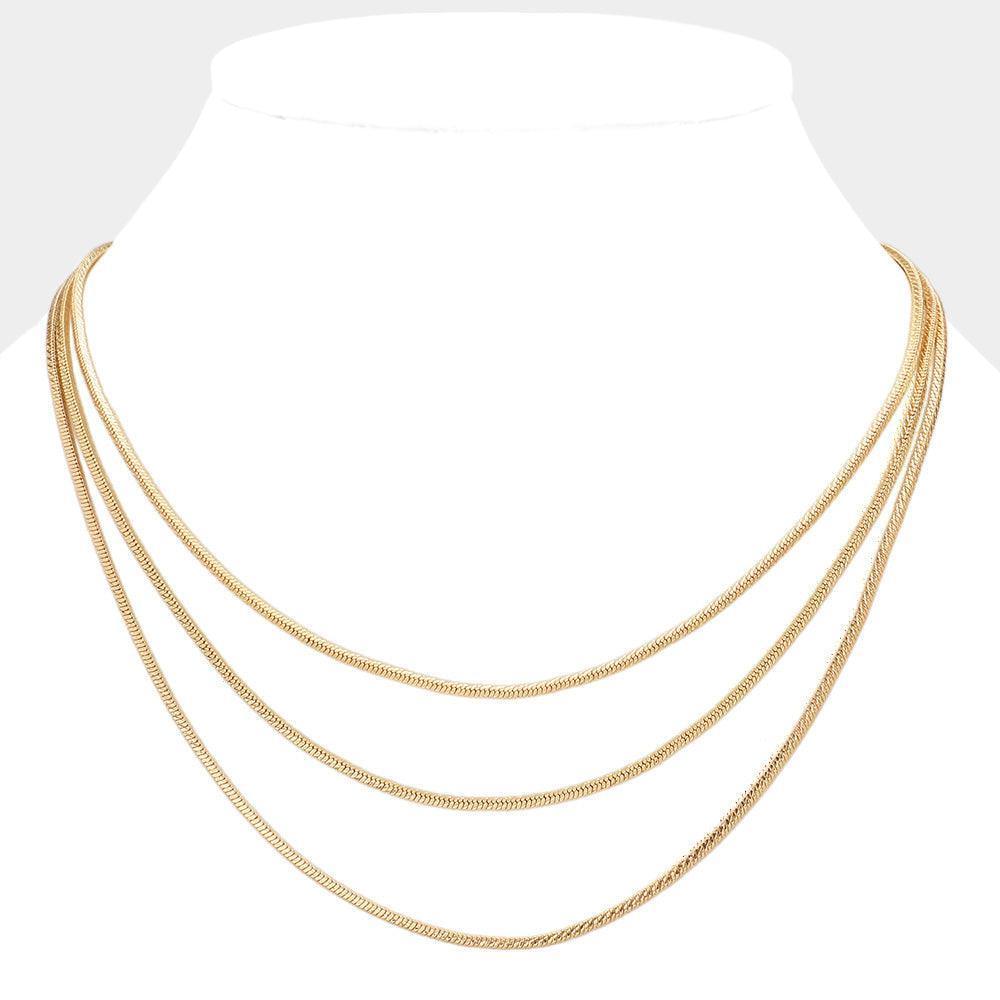 Gold Brass Metal Triple Layered Chain Necklace - Jewelry Store by Erik Rayo