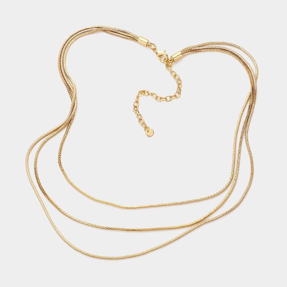 Gold Brass Metal Triple Layered Chain Necklace - Jewelry Store by Erik Rayo