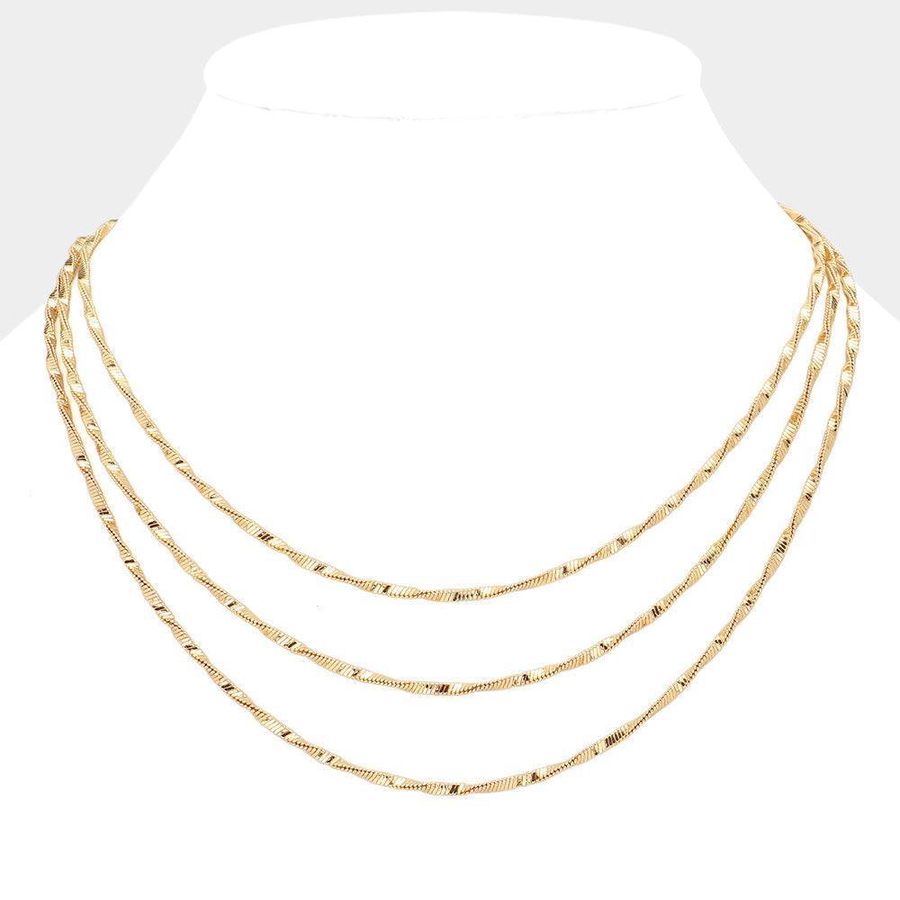 Gold Brass Metal Twisted Triple Layered Chain Necklace - Jewelry Store by Erik Rayo