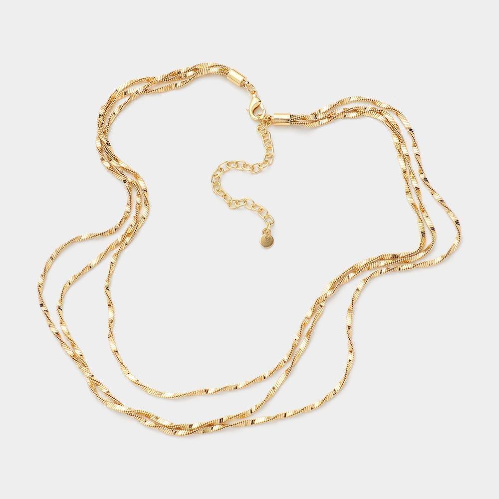 Gold Brass Metal Twisted Triple Layered Chain Necklace - Jewelry Store by Erik Rayo