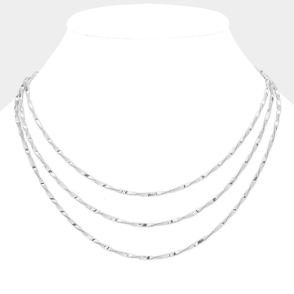 Brass Metal Twisted Triple Layered Chain Necklace - Jewelry Store by Erik Rayo