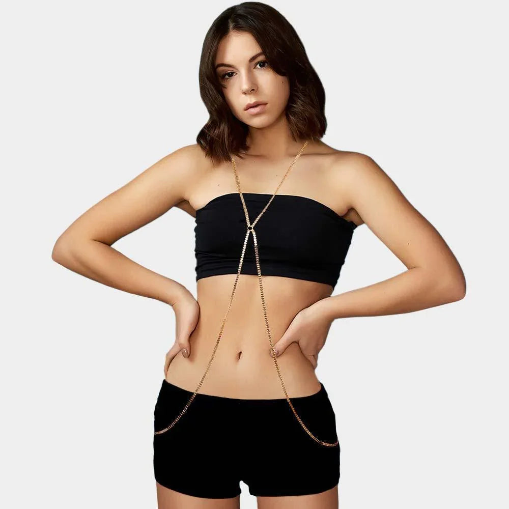 Gold V Neck Round Metal Body Chain