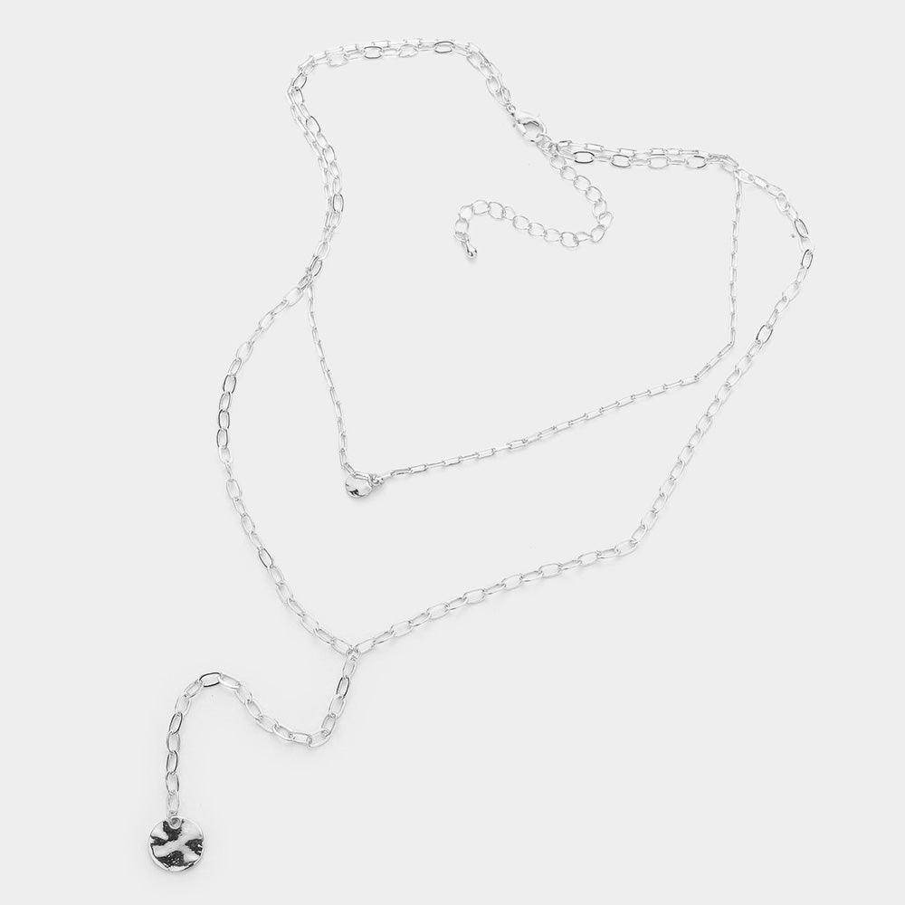 Crushed Metal Disc Pendant Double Layered Y Necklace - Jewelry Store by Erik Rayo