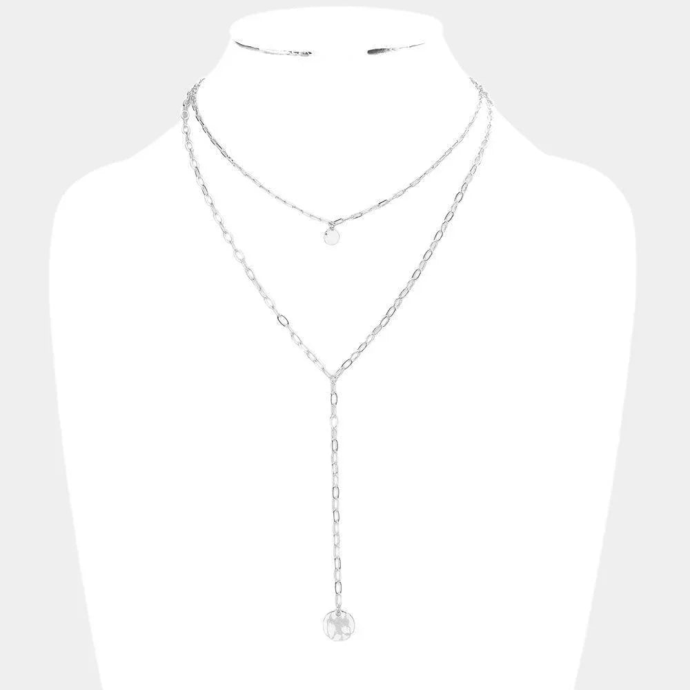 Crushed Metal Disc Pendant Double Layered Y Necklace - Jewelry Store by Erik Rayo