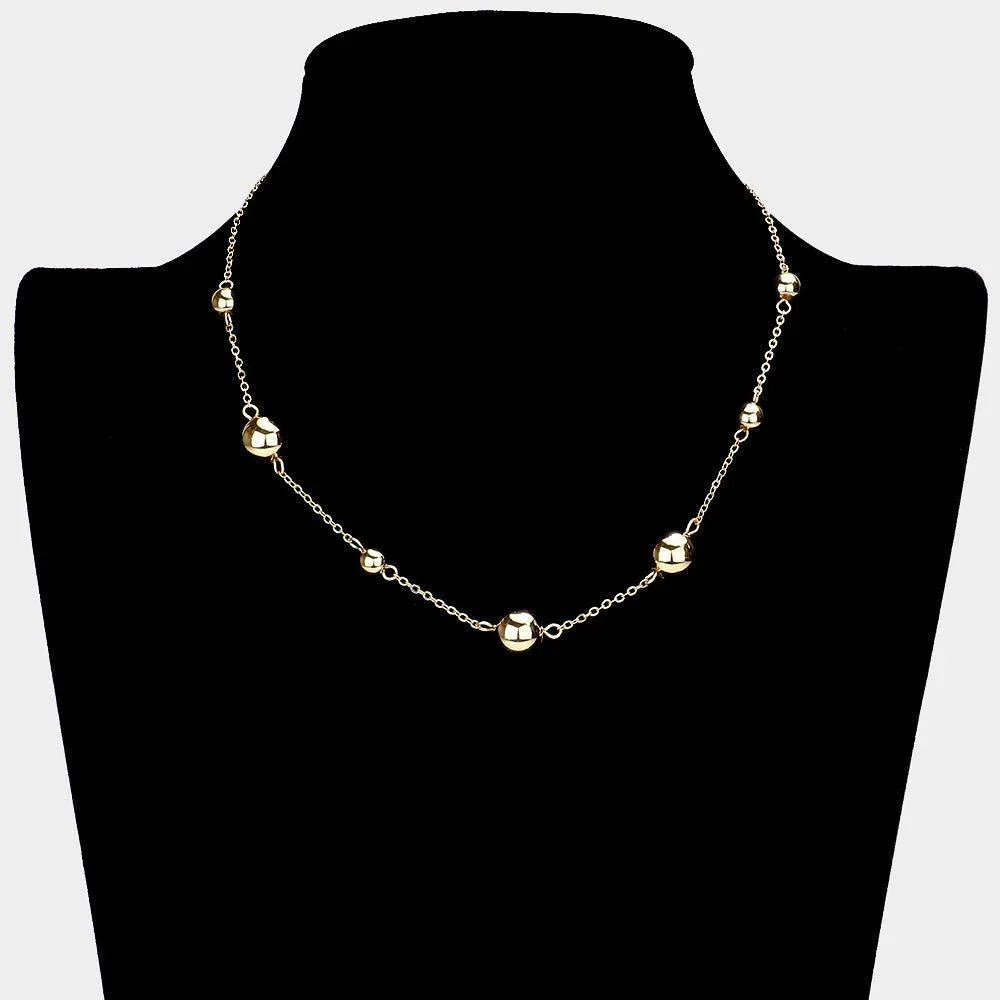 Gold Metal Ball Station Necklace - Jewelry Store by Erik Rayo