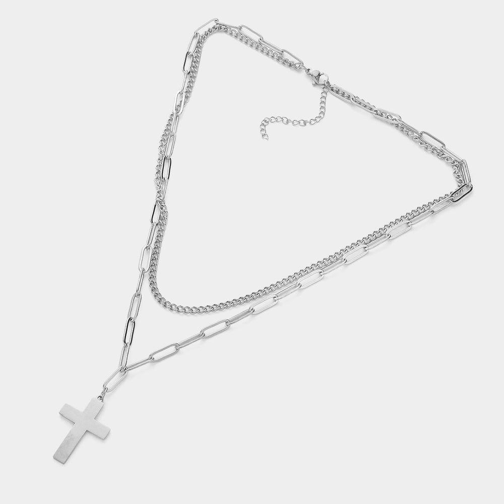 Metal Cross Pendant Double Layered Necklace - Jewelry Store by Erik Rayo