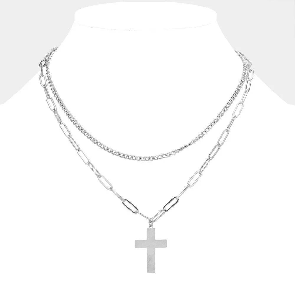 Metal Cross Pendant Double Layered Necklace - Jewelry Store by Erik Rayo