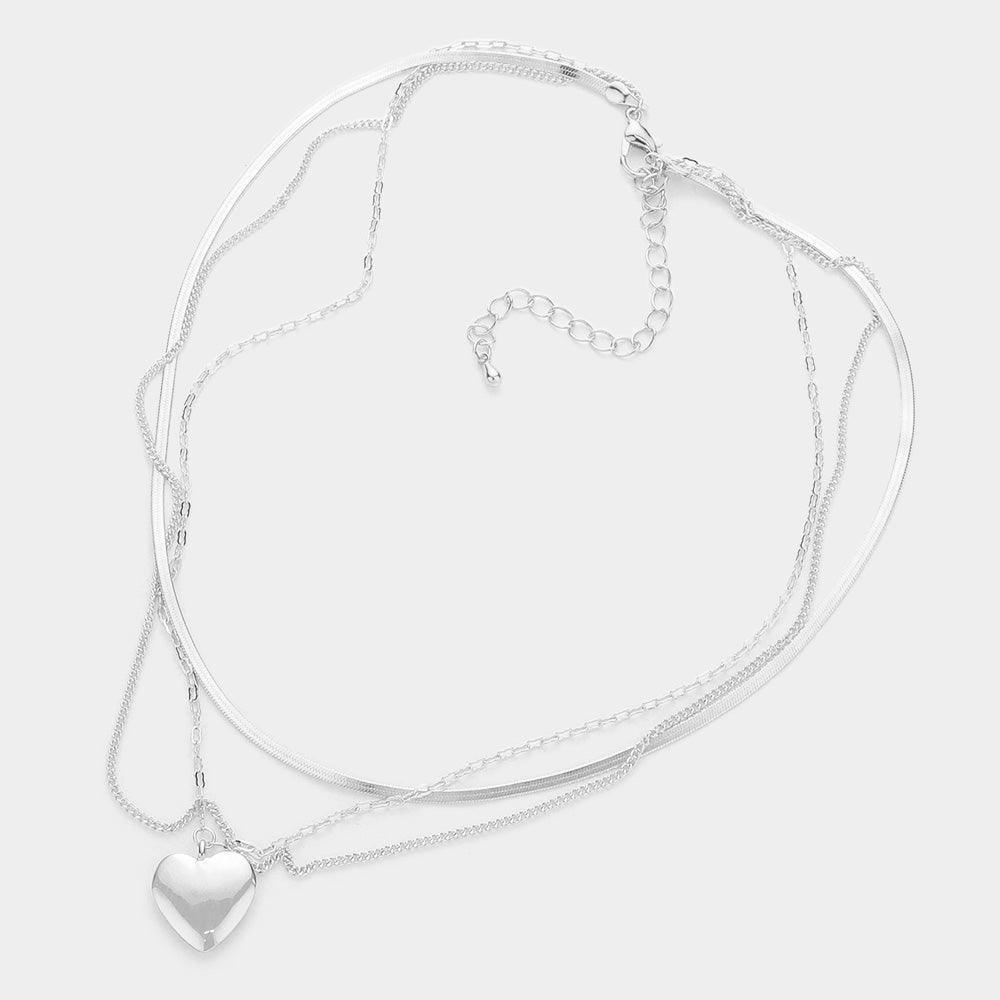 Metal Heart Pendant Triple Layered Necklace - Jewelry Store by Erik Rayo