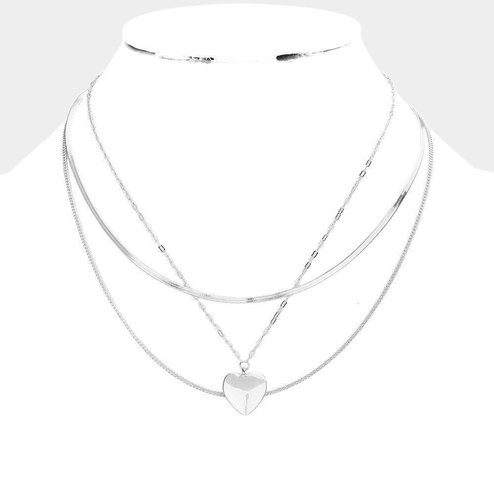 Metal Heart Pendant Triple Layered Necklace - Jewelry Store by Erik Rayo