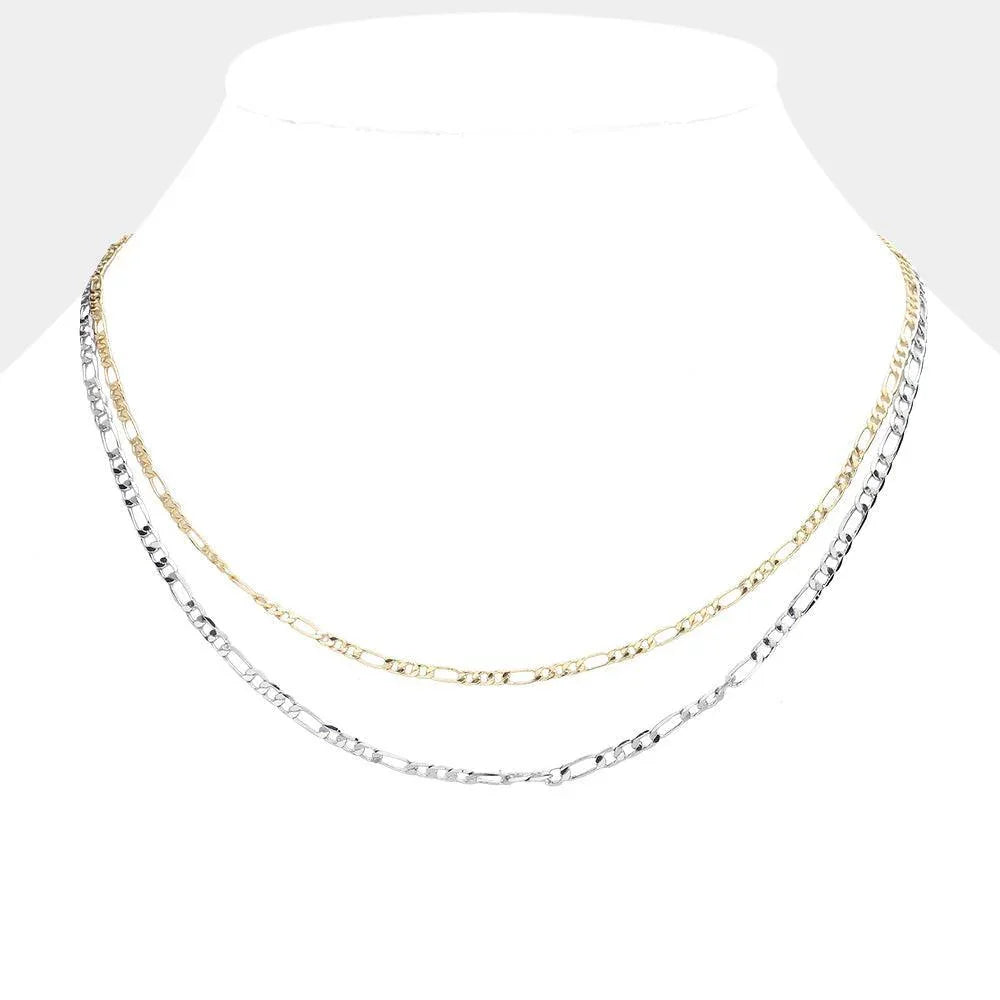 Two Tone Metal Chain Double Layered Necklace - Jewelry Store by Erik Rayo
