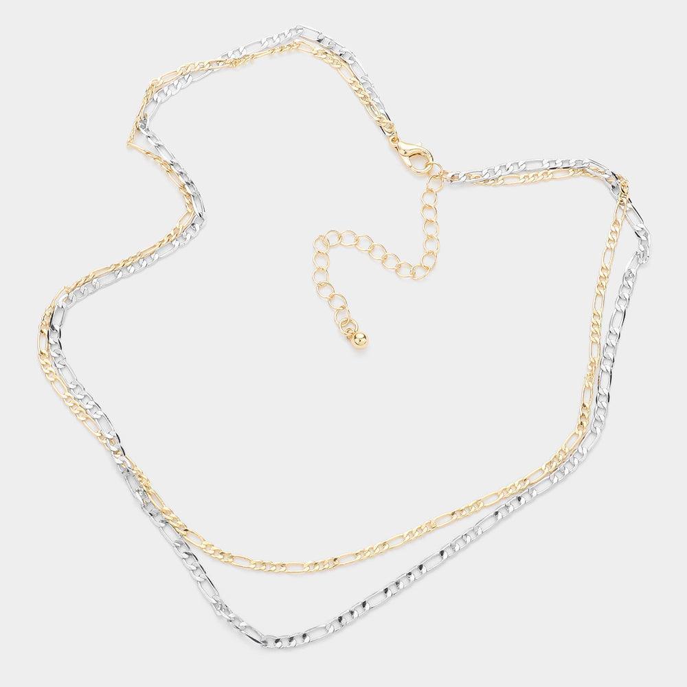 Two Tone Metal Chain Double Layered Necklace - Jewelry Store by Erik Rayo