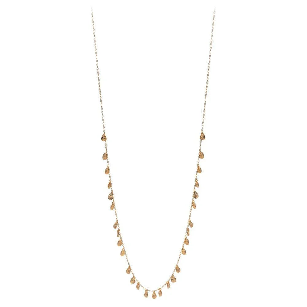 Gold Textured Metal Teardrop Station Necklace - Jewelry Store by Erik Rayo