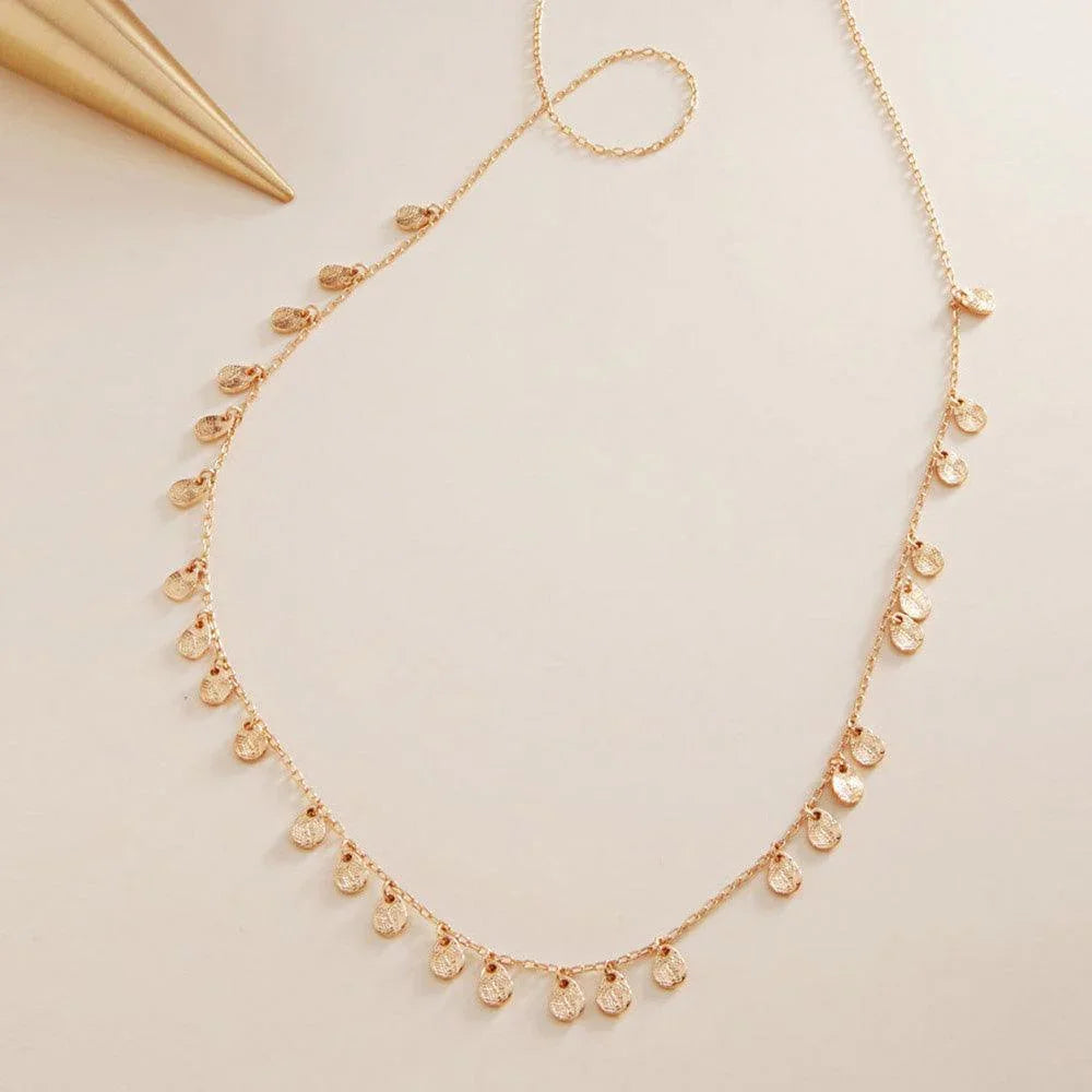 Gold Textured Metal Teardrop Station Necklace - Jewelry Store by Erik Rayo
