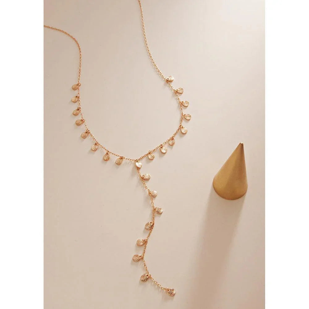 Gold Textured Metal Teardrop Station Y Necklace - Jewelry Store by Erik Rayo