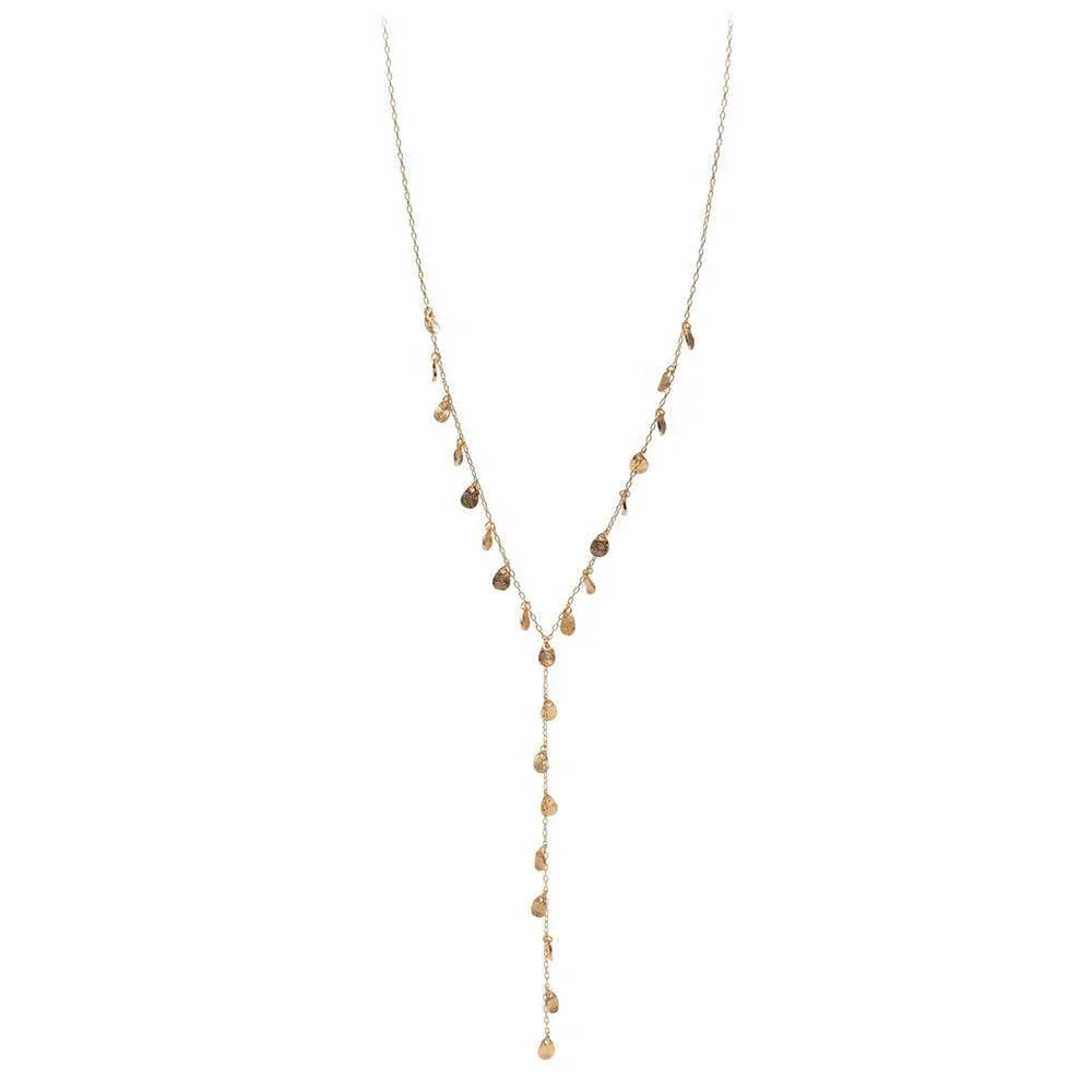 Gold Textured Metal Teardrop Station Y Necklace - Jewelry Store by Erik Rayo