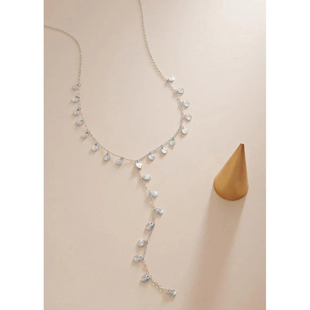 Silver Textured Metal Teardrop Station Y Necklace - Jewelry Store by Erik Rayo